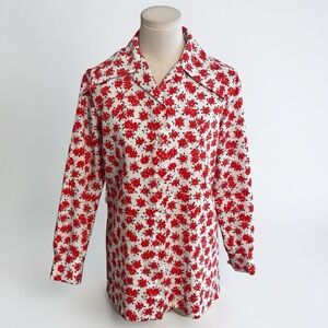 Vintage GRAFF 1970's Orange Long Sleeve Floral Hippie Button Down Shirt Top L M